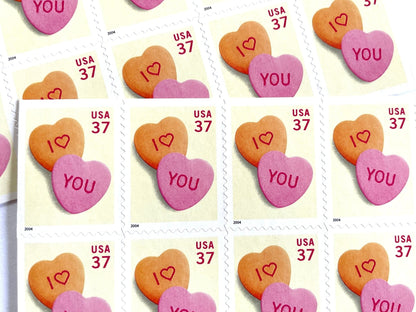 Vintage Unused Love Series Candy Hearts Stamps (Wedding, Valentine's Day, Sweetheart) USPS Postage 37c - Heritage Post House