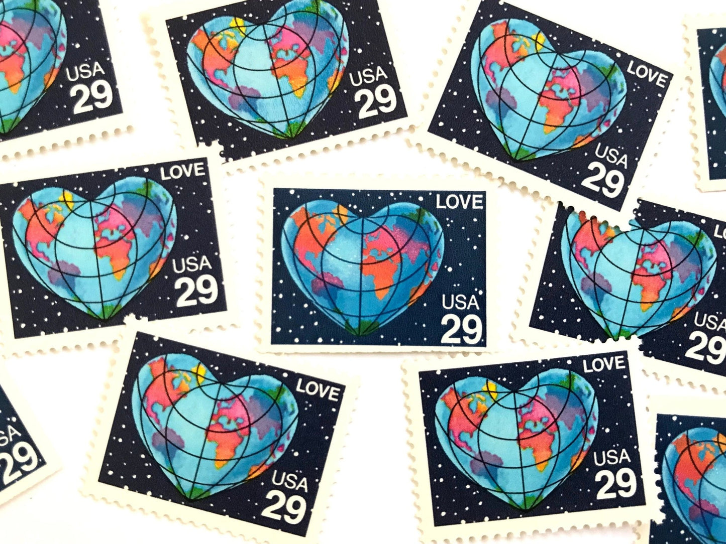 Vintage Unused Love Series Heart - Shaped Globe Stamps (Earth, World, Blue) USPS Postage 29c - Heritage Post House