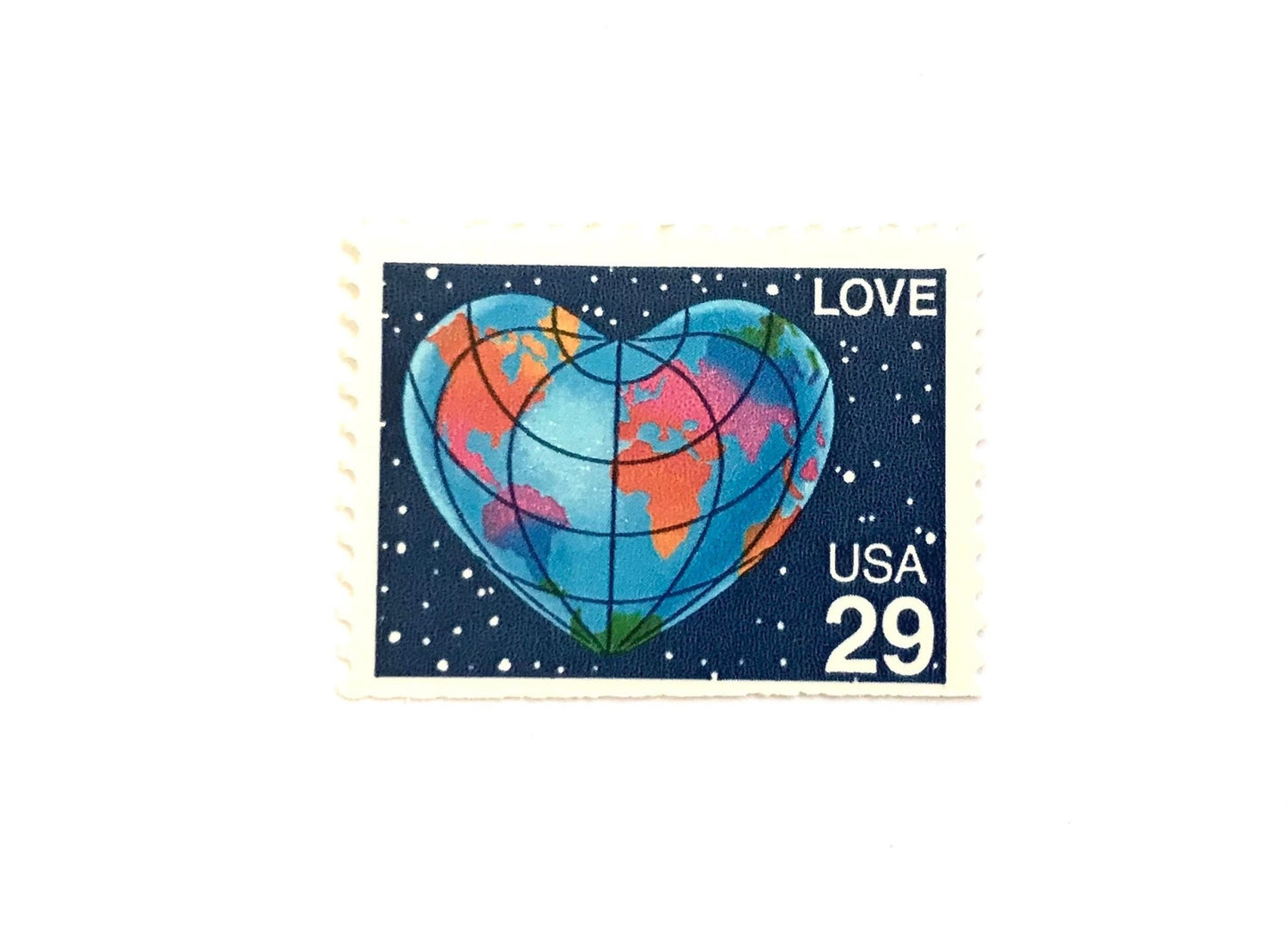 Vintage Unused Love Series Heart - Shaped Globe Stamps (Earth, World, Blue) USPS Postage 29c - Heritage Post House