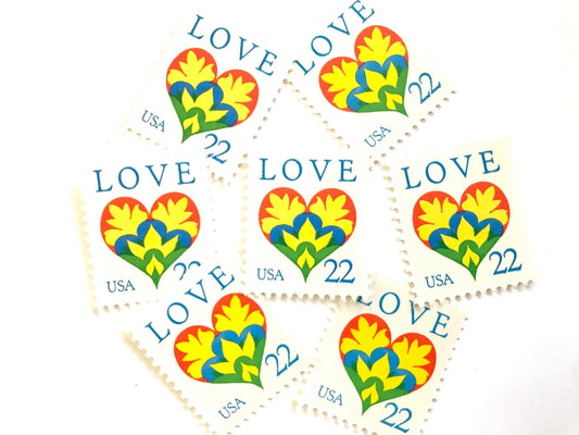 Vintage Unused Love Series Hearts and Flowers Stamps (Dutch folk art, Heart - shaped, San Francisco, Tony Bennett) USPS Postage 22c - Heritage Post House