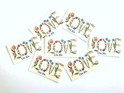 Vintage Unused Love Series Love Flowers Stamps (Botanical, Wedding, Bridal) USPS Postage 20c - Heritage Post House