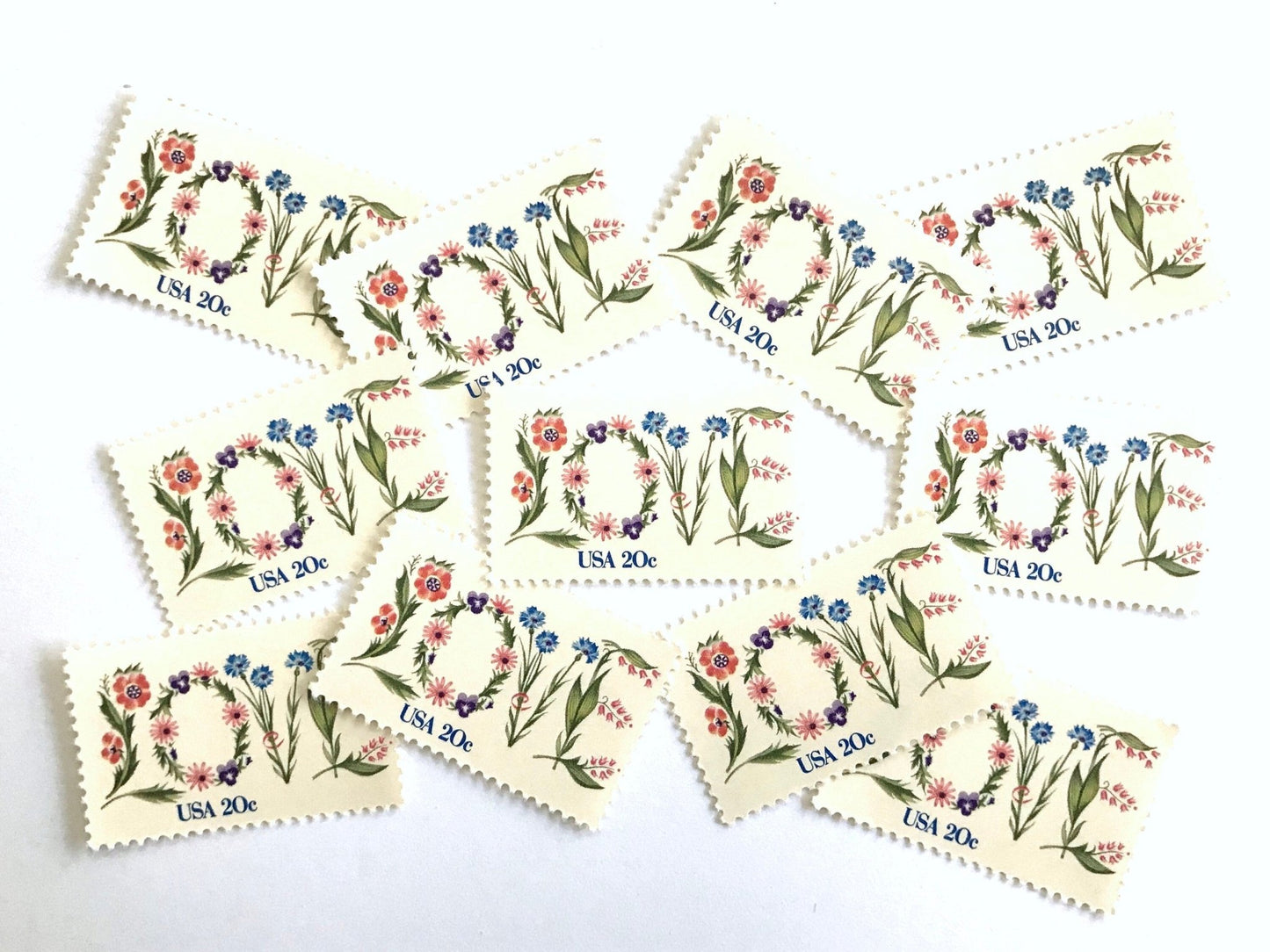 Vintage Unused Love Series Love Flowers Stamps (Botanical, Wedding, Bridal) USPS Postage 20c - Heritage Post House