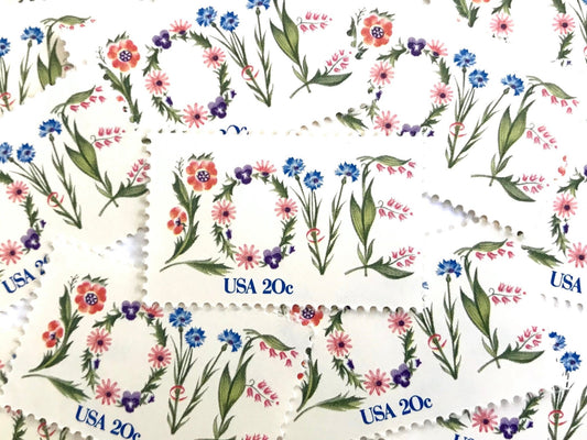 Vintage Unused Love Series Love Flowers Stamps (Botanical, Wedding, Bridal) USPS Postage 20c - Heritage Post House