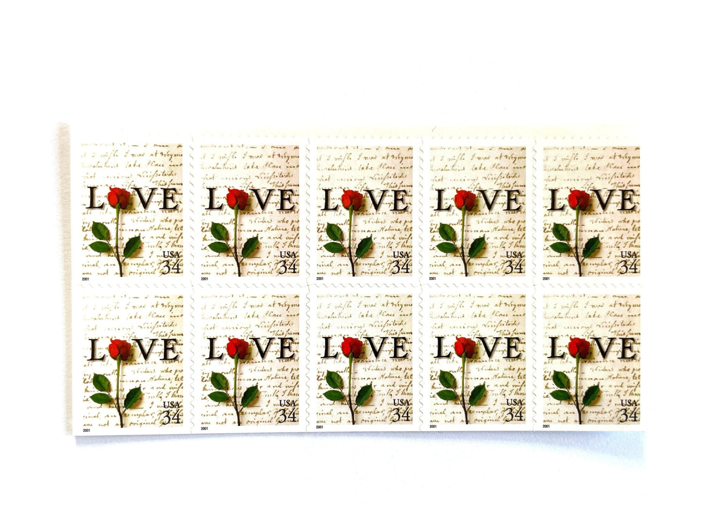 Vintage Unused Love Series Rose & Love Letter Stamps (Wedding, Valentine's Day, Flower) USPS Postage 34c - Heritage Post House