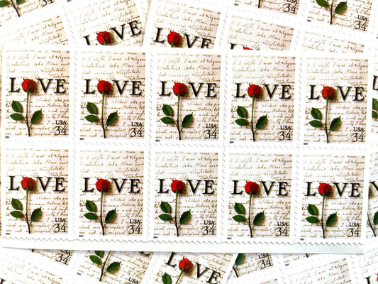 Vintage Unused Love Series Rose & Love Letter Stamps (Wedding, Valentine's Day, Flower) USPS Postage 34c - Heritage Post House