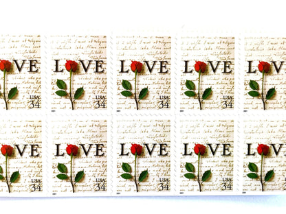 Vintage Unused Love Series Rose & Love Letter Stamps (Wedding, Valentine's Day, Flower) USPS Postage 34c - Heritage Post House