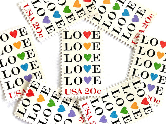 Vintage Unused Love with Hearts Stamps (Love Series, Rainbow, Hearts) USPS Postage 20c - Heritage Post House