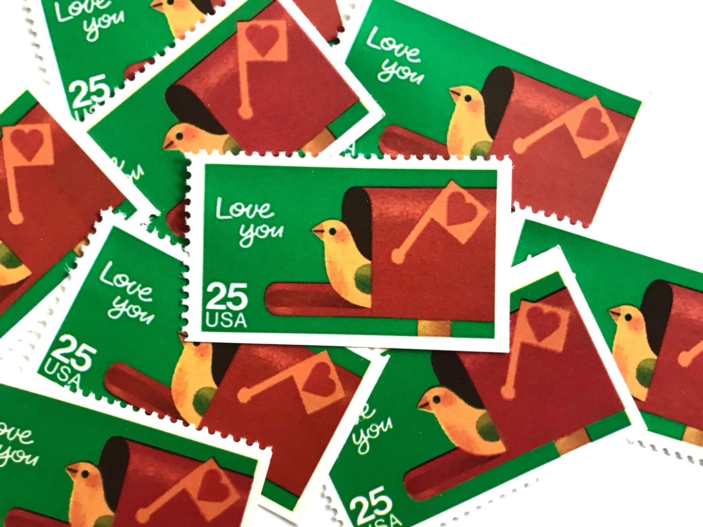 Vintage Unused Love You Special Occasions Stamps (Bird, Mailbox, Letter Writing, Christmas) USPS Postage 25c - Heritage Post House