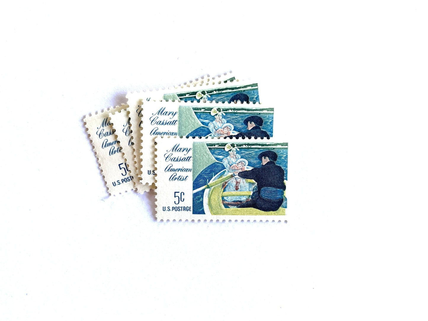Vintage Unused Mary Cassatt Stamps (Nautical, Rowing, Boat, Victorian) USPS Postage 5c - Heritage Post House