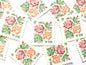 Vintage Unused Medallion Roses Stamps (Pink and Orange, Botanical, Rose, Flower) USPS Postage 15c - Heritage Post House