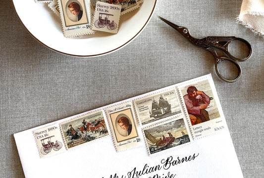 Vintage Unused Neutral Postage Set of 6 Stamps (For Letters Weighing 1 - ounce ea., Beige, Wedding) USPS Postage 75c - Heritage Post House