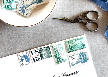 Vintage Unused New York Postage Set of 5 Stamps (For Letters Weighing 1 - ounce ea., NYC, Wedding) USPS Postage 73c - Heritage Post House