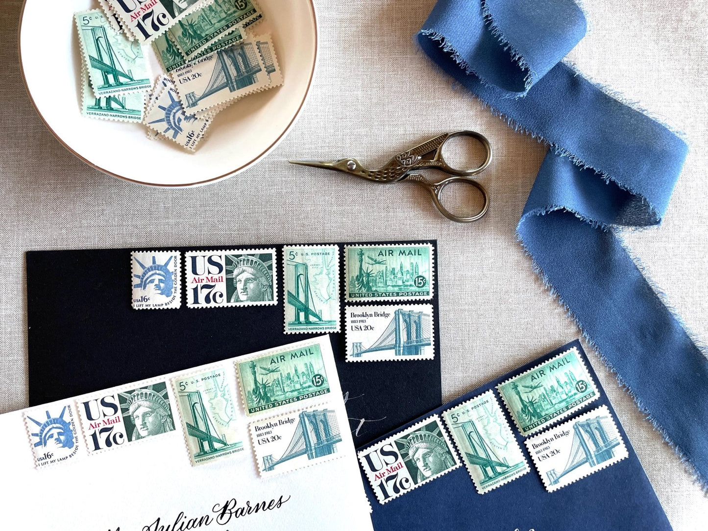 Vintage Unused New York Postage Set of 5 Stamps (For Letters Weighing 1 - ounce ea., NYC, Wedding) USPS Postage 73c - Heritage Post House