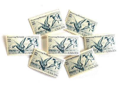 Vintage Unused Preserving Wetlands Stamps (Mallard Duck, Birds, Waterfowl, Preservation, Hunting, Blue) USPS Postage 20c - Heritage Post House