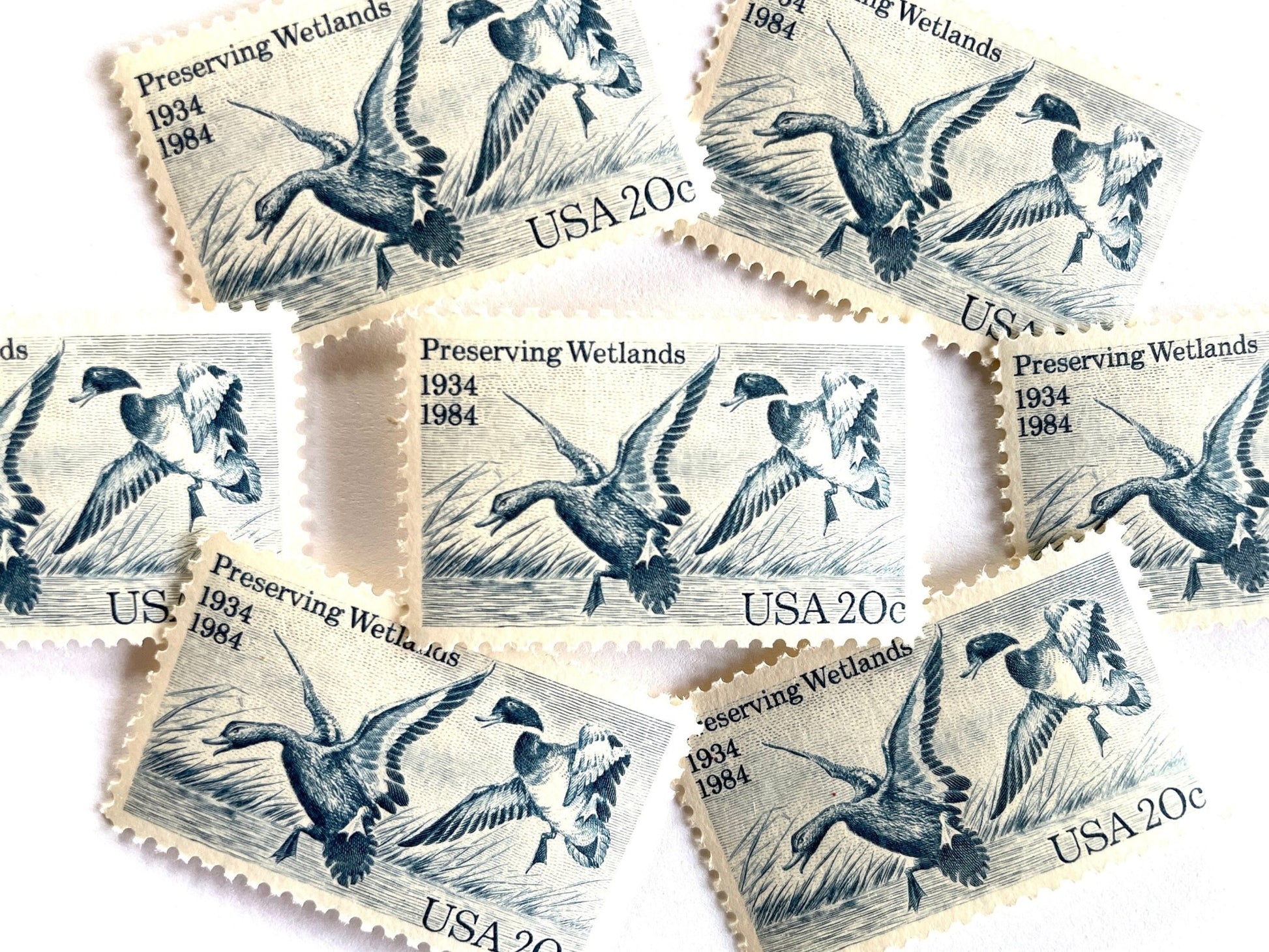 Vintage Unused Preserving Wetlands Stamps (Mallard Duck, Birds, Waterfowl, Preservation, Hunting, Blue) USPS Postage 20c - Heritage Post House